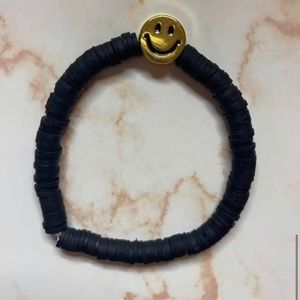 Black Clay Bead Smiley Face bracelet